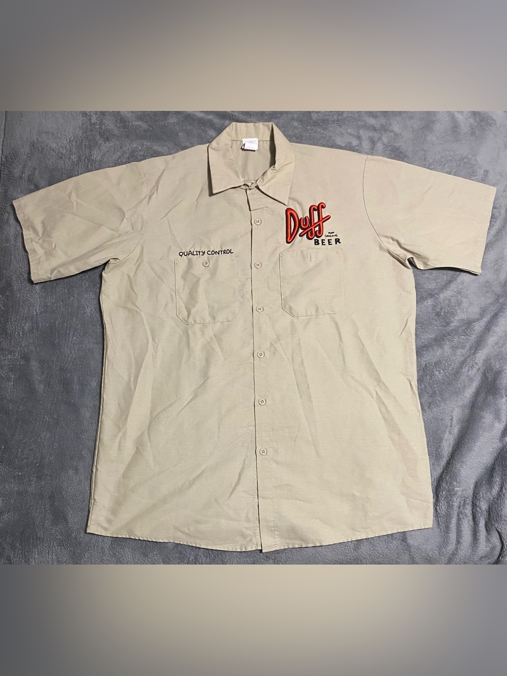 Universal Duff Beer Embroidered Button-Down Shirt - Beige